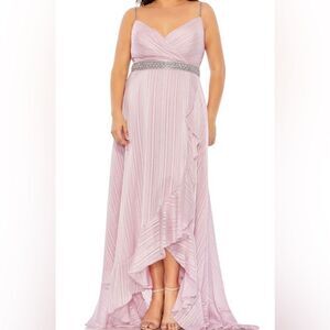Mac Duggal - Women’s Plus - Rhinestone Belt Faux Wrap Ruffle Tulip Hem Gown
